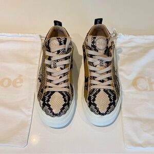Chloé Lauren Scalloped Sneakers in Snakeskin Embossed Leather - Size 37.5